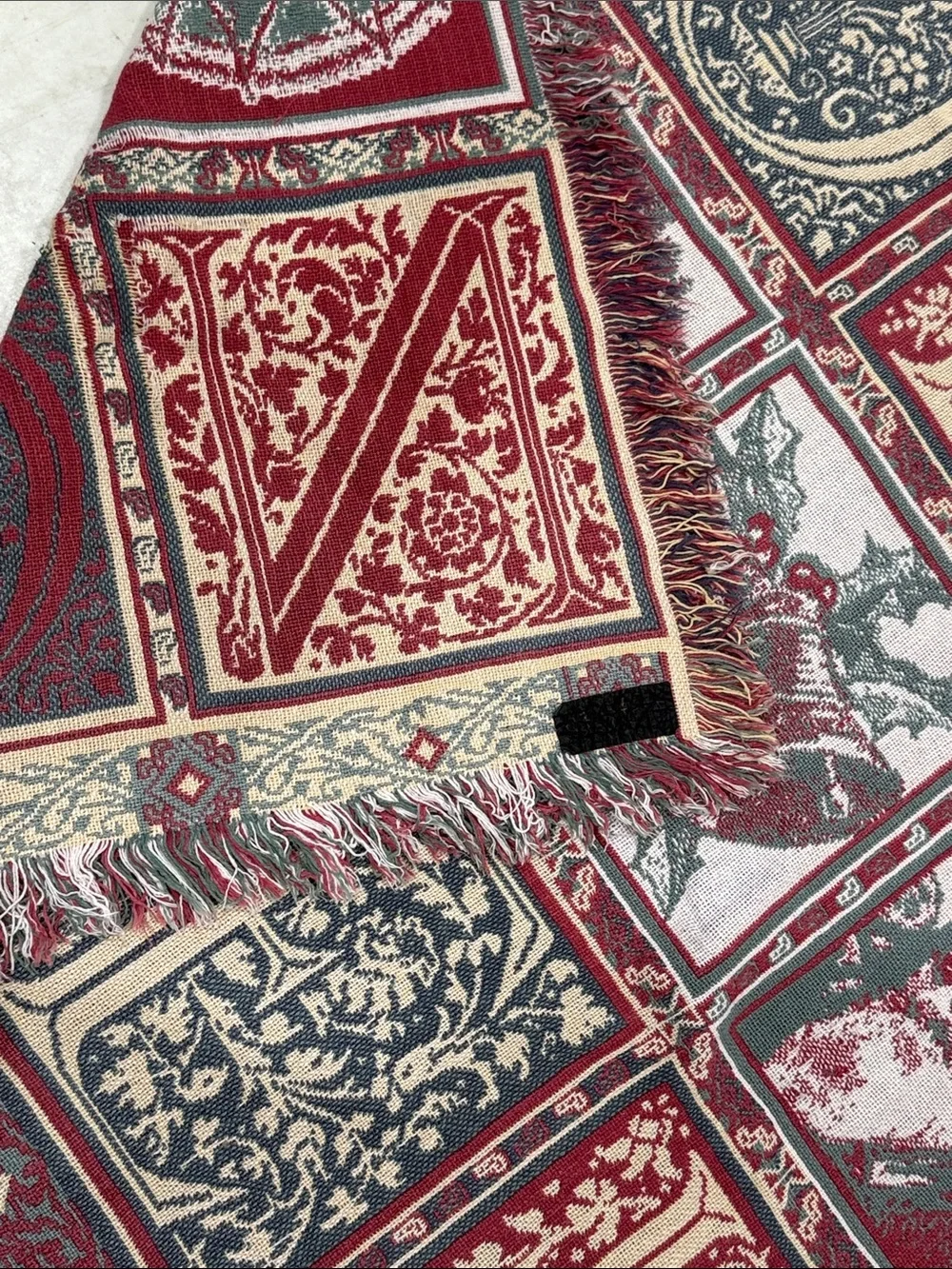 Festive Noel Santa Woven Throw Blanket - Red, Cream & Dark Green Goodwin Weavers